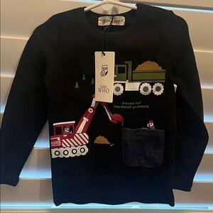 Black Long Sleeve Kids Tee with Construction Design